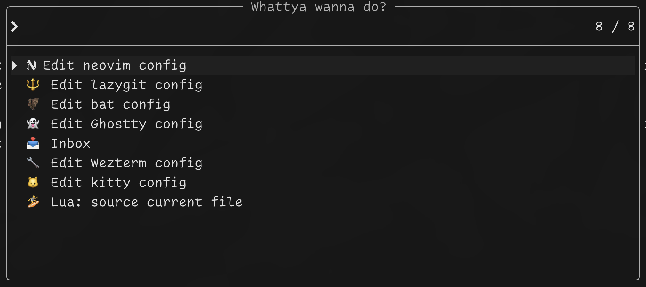 quick menu screenshot
